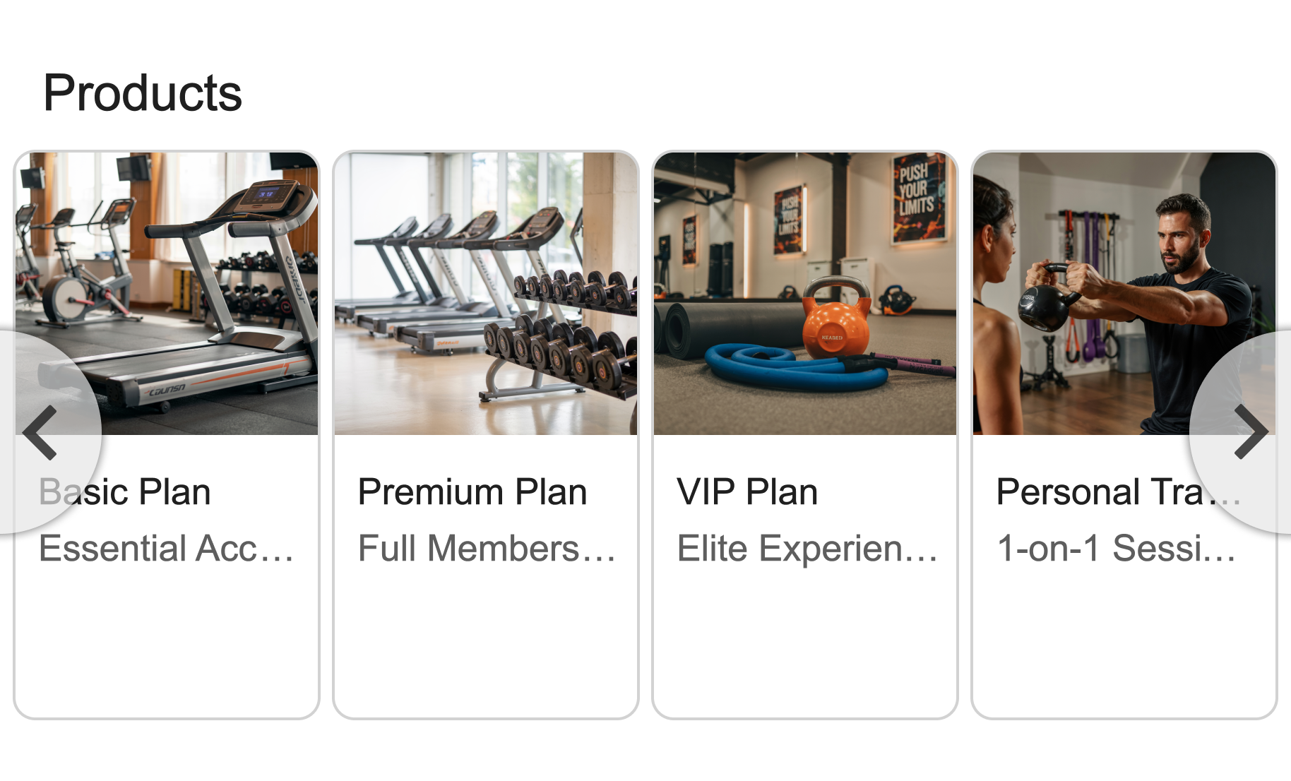 Optimized Google Business Profile products section for Texas fitness center showcasing membership options and services