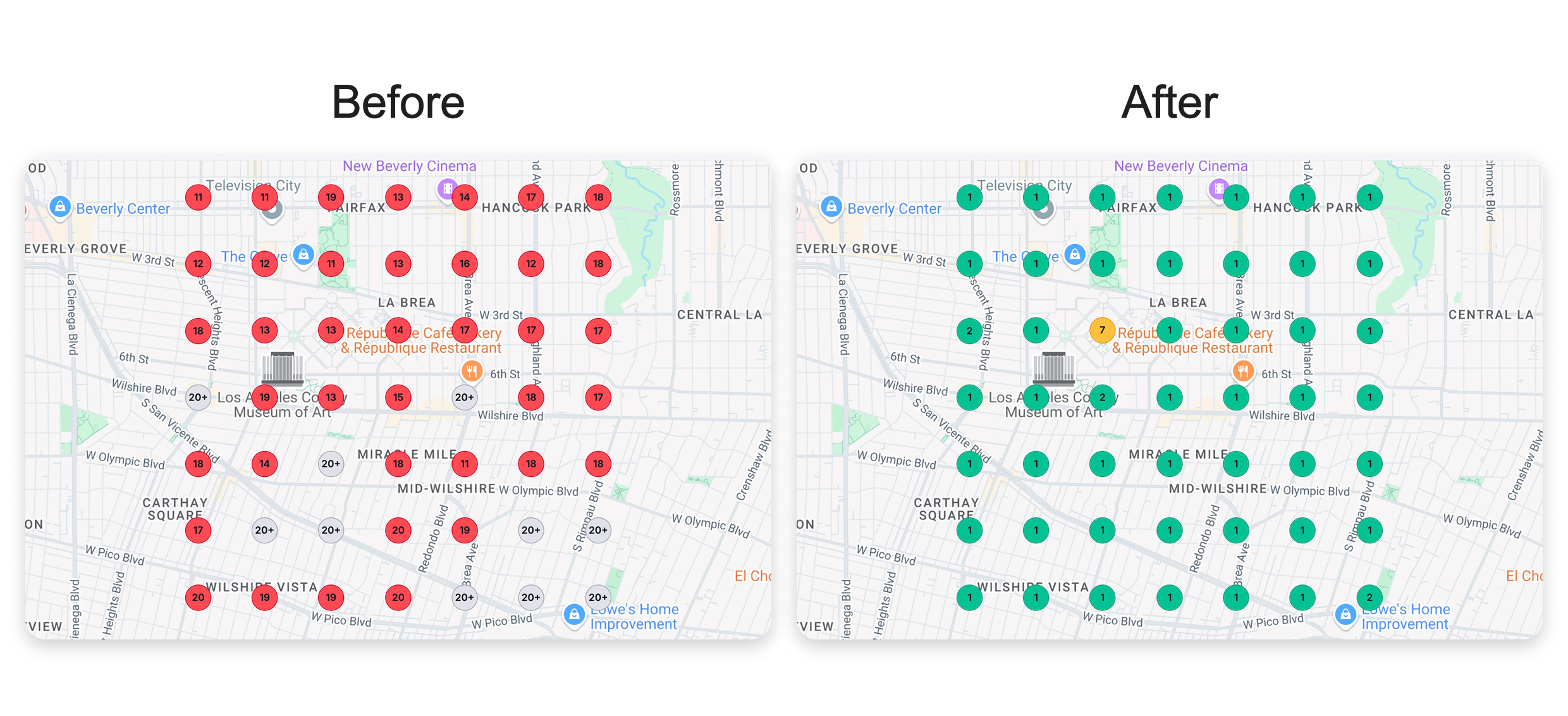 Texas Plumbing Service Google Maps ranking improvement heatmap showing 368% increase in local search visibility