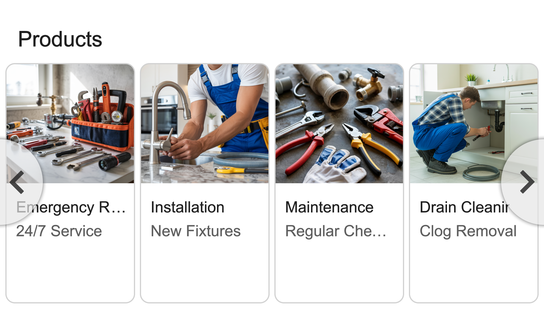 Enhanced Google Business Profile products section for Texas plumbing service displaying services and pricing
